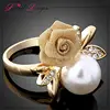 wholesale gold finger ring customized flower pearl rings for women