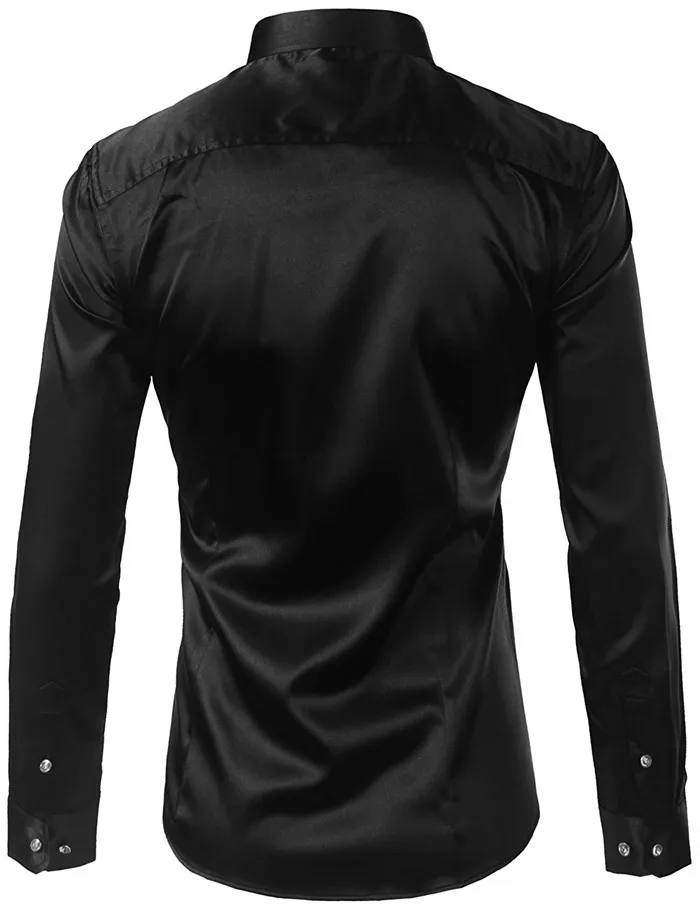 Black Silk Shirt Men Silk Dress Shirt Long Sleeve Shiny Solid Color ...