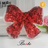 Decorative red bow sequin butterfly applique for girl dresses
