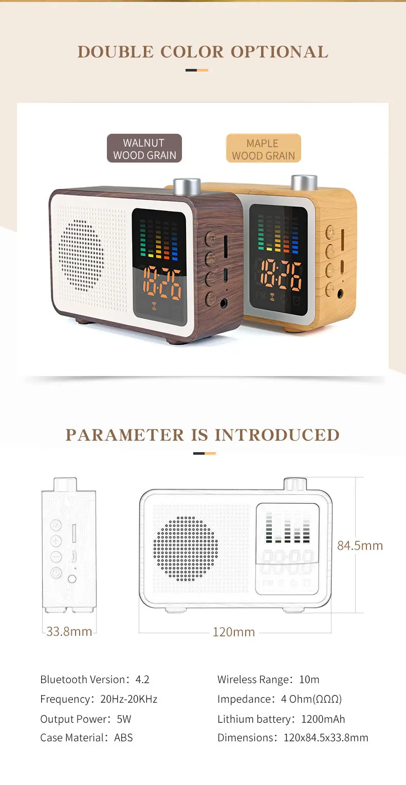 Mini Portable Outdoor Wireless Alarm Clock BT Speaker Built In TF Card Audio System FM Radio Bluetooth Speaker - ANKUX.COM