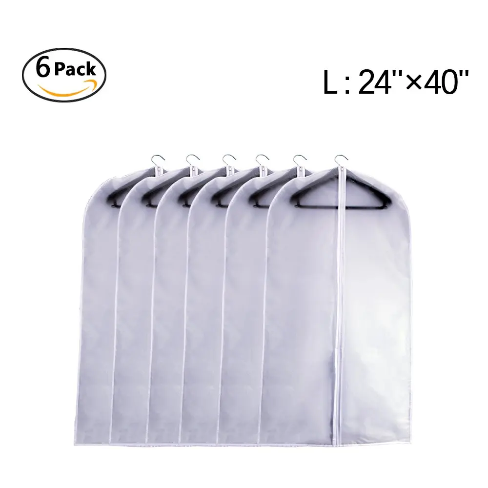 Garment Bag Clear Plastic Breathable Moth Proof Garment Bags Cover for Clothes Storage Suits Dress Dance Zippered Breathable Pack of 6 ( 24''X40'' )