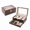 Wholesale Quality Brown Leather Two Layer Watch & Jewels Collection Case