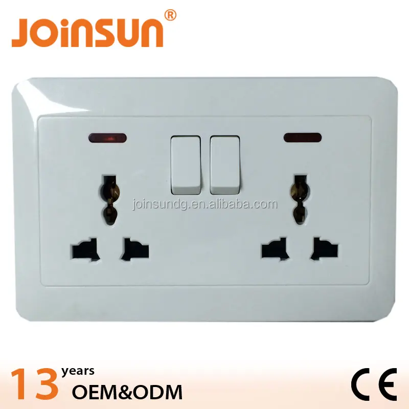 3 pin TWO universal switch sokcet.13A mulit-fucntional wall socket with light