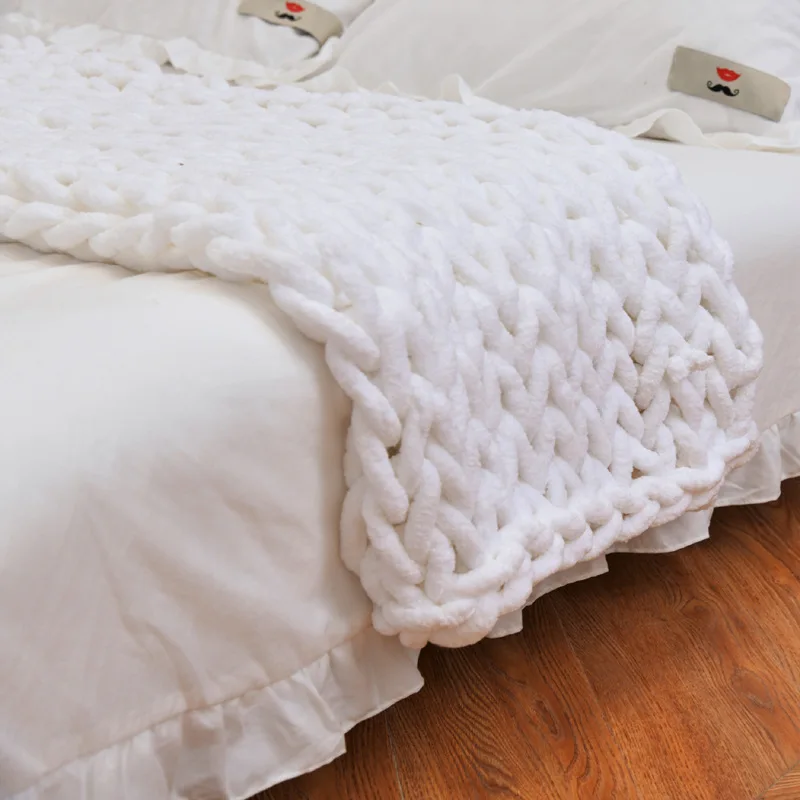 Soft Chenille Chunky Yarn Knitted Blankets Hand Knit Throw Blanket