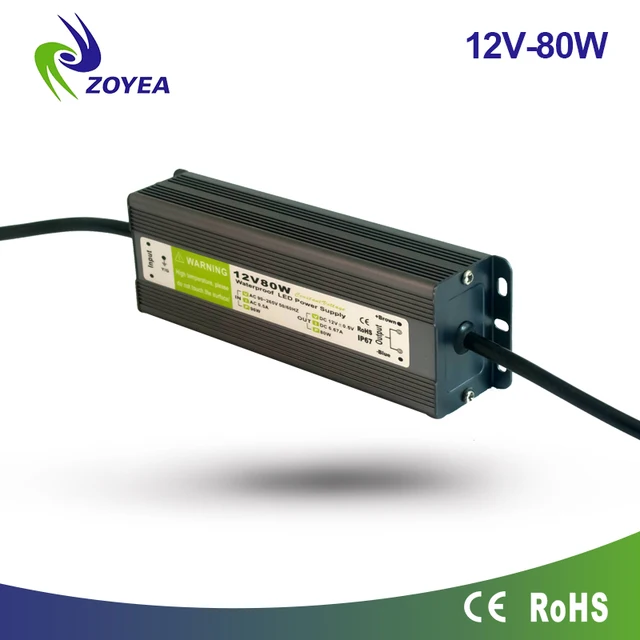 80w 12v CE & RoHs certification waterproof led power supply with ip67