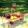Rectangular Bamboo Folding Wine Table, Wooden Picnic Table Fits 1 Bottle and 2 Glasses/ Bamsira_BSCI,FSC