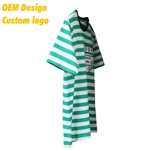 Custom Promotional Plain Collar Neck Ringspun Short Sleeves Green Stripe t shirt Custom Promotional Plain Collar Neck Ringspun Short Sleeves Green Stripe t shirt