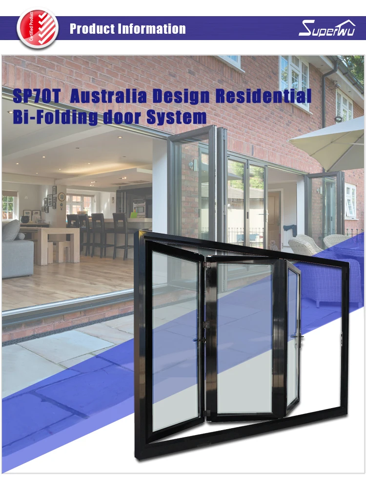 Superwu Shanghai Suppliers AS2047 Frame high quality German hardware Aluminium bifold door withTempered glass