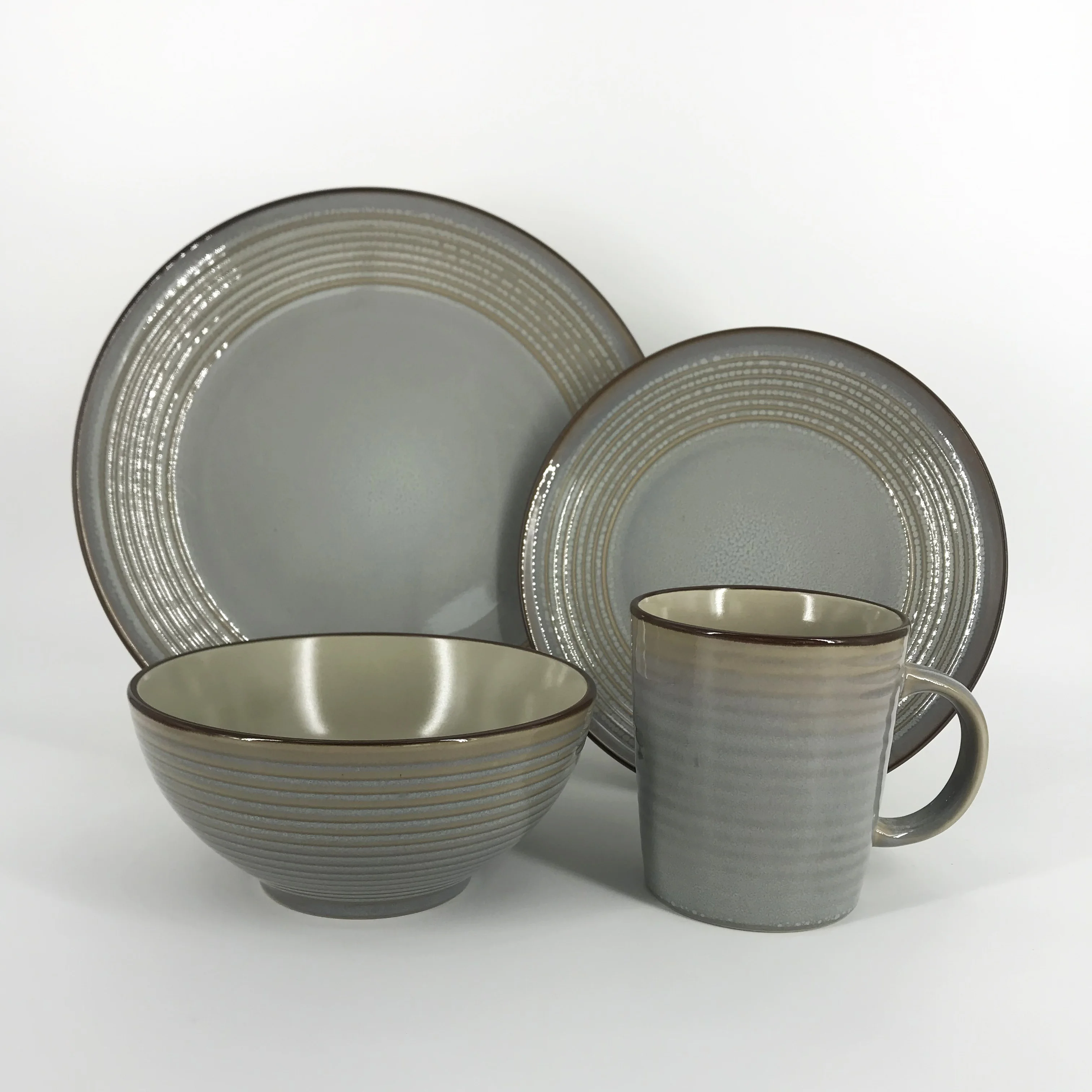 Stoneware Solid Color Reactive Glaze Embossed Dinner Set For 4 Person ...