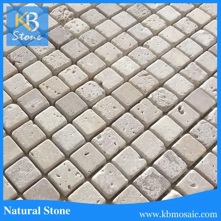 Square Natural Travertine Beige Yellow Marble Mosaic