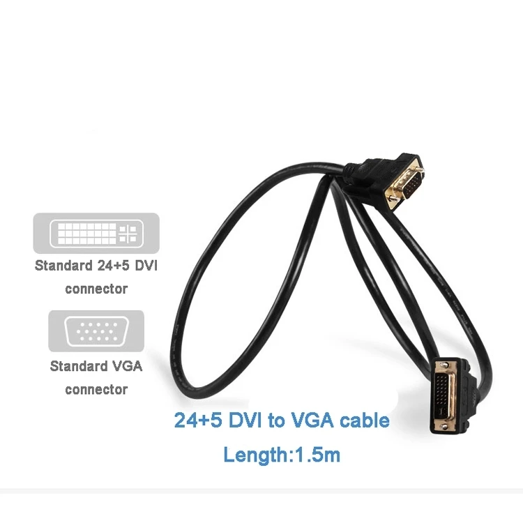Factory wholesale 1.5m Gold-plated 24+5 DVI to VGA male-male video cable convertion cable adapter cable