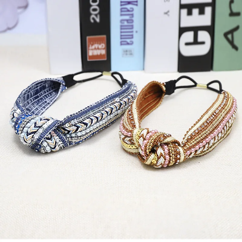 Lrtou Wholesale Custom Boho Handmade Weave Knot Plastic Hair Band Bead