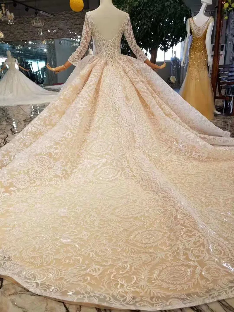 Ls11003 Wedding Dress Beading Patterns Women Long Sleeve Formal Bride