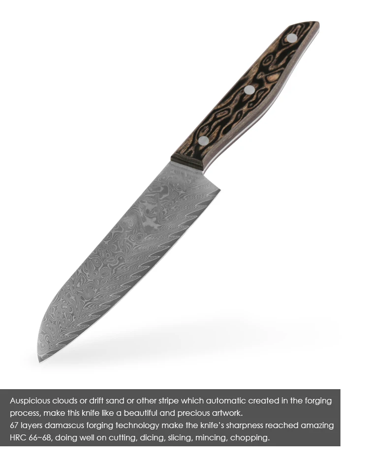 6 Inch Hollow Edge Santoku Knife Hardness Damascus Stainless Steel With