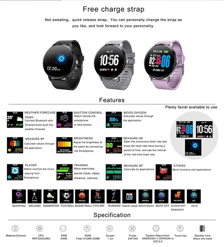 2021 smart watch v11 waterproof wrist activity tracker Steps Distance Calories Heart rate monitor smartwatch V11