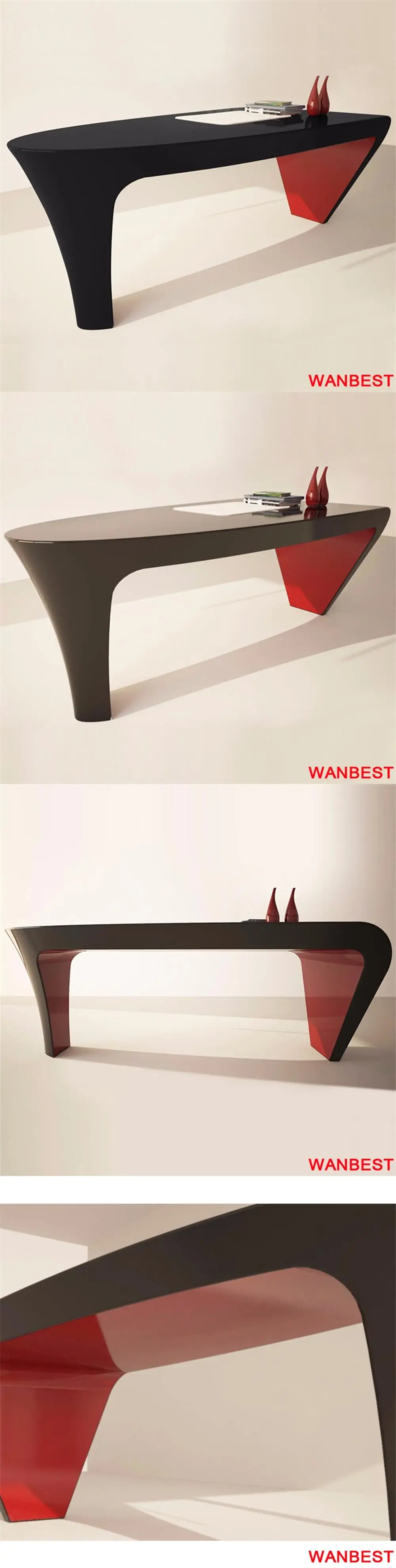 Fancy Acrylic Oval White and Red Office Executive Boss Computer Desk Home Study Table