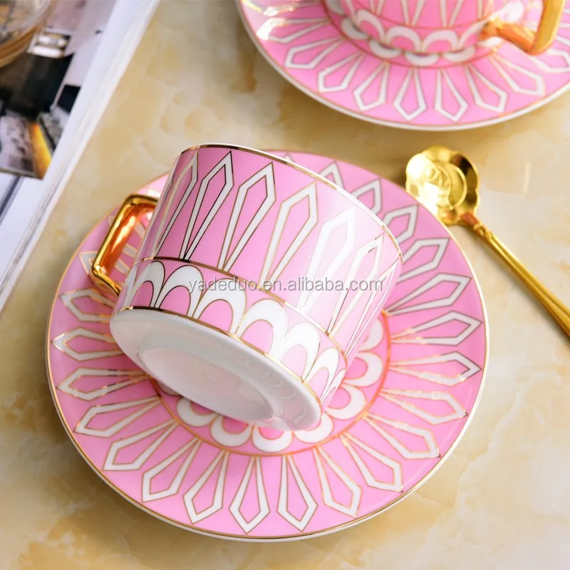 Pink & White Striped Tea Cup & Saucer