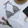 STOCK Triangle Top With Pad Shinny Material V-SHAPE Waist High Leg Bikini