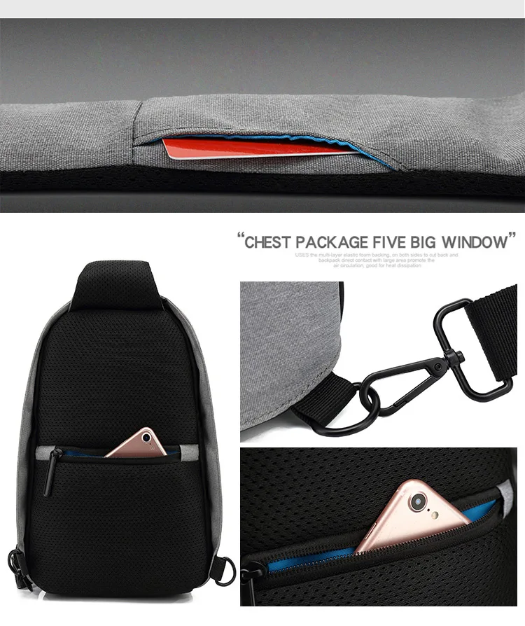 Designer lightweight waterproof outdoor anti thief unisex sport sling chest fanny pack satchel shoulder bag with USB charging