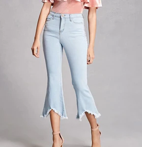 New fashion women cropped flare jeans pants with frayed hem girls Frayed Flared Jeans New fashion women cropped flare jeans pants with frayed hem girls Frayed Flared Jeans