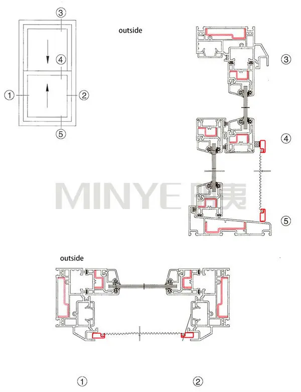 Vinyl frame single hung windows with double glazed