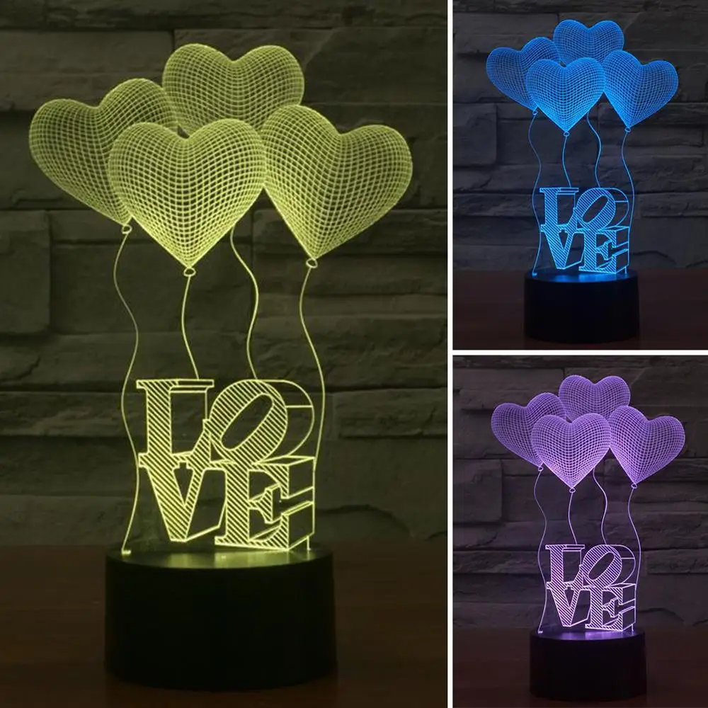3D led Visual Optical Illusion Colorful LED Table Lamp Touch Romantic Holiday Night Light Baymax Love Heart Wedding gifts