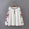 New women's fashion All-match folk style shirt embroidered flowers Lady top Casual shirt
