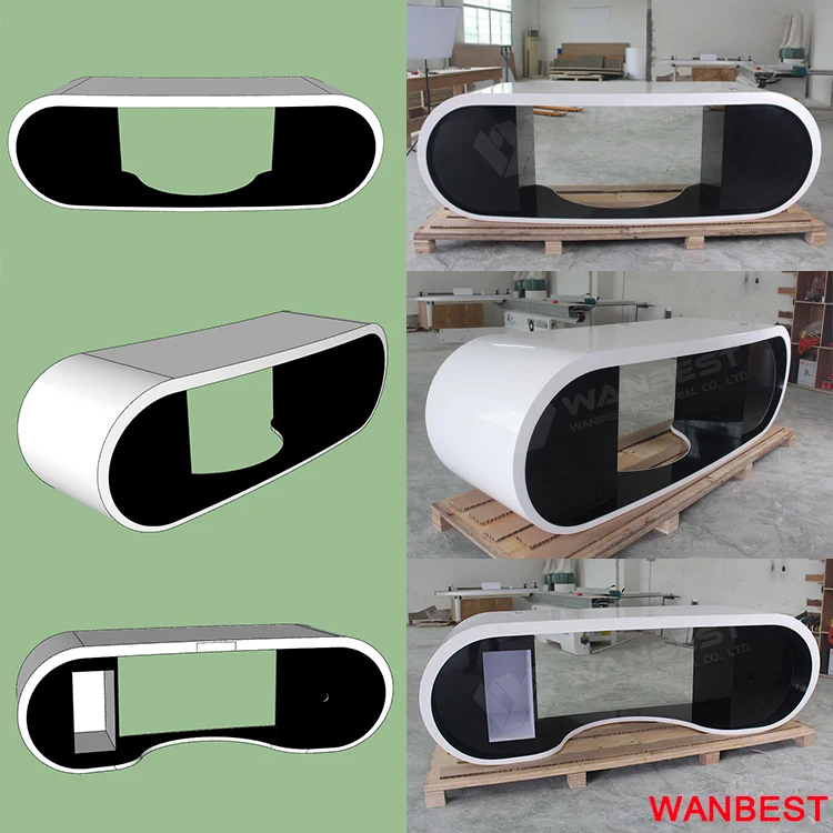 Fancy Acrylic Oval White and Red Office Executive Boss Computer Desk Home Study Table