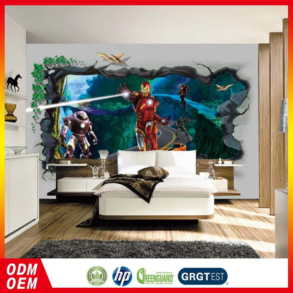 3d Iron Man Desain Kartun Wallpaper Dinding Mural Anak Dinding