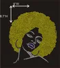 Yellow Hair Afro Lady Iron on Hot Fix Rhinestone Transfer Motif Designs
