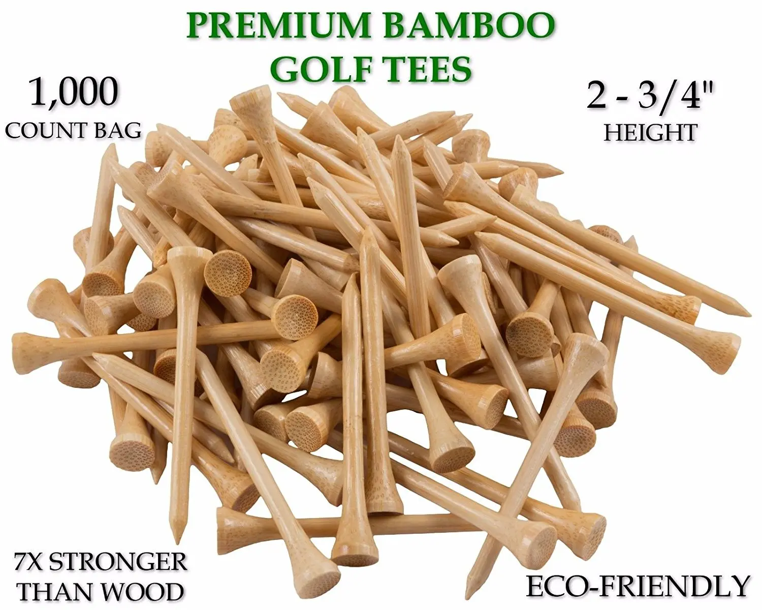 1,000 Bamboo Golf Tees 7x Stronger than Wood 2-3/4" Height - PGA Approved