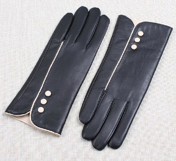 women sexy genuine leather glove with chain
