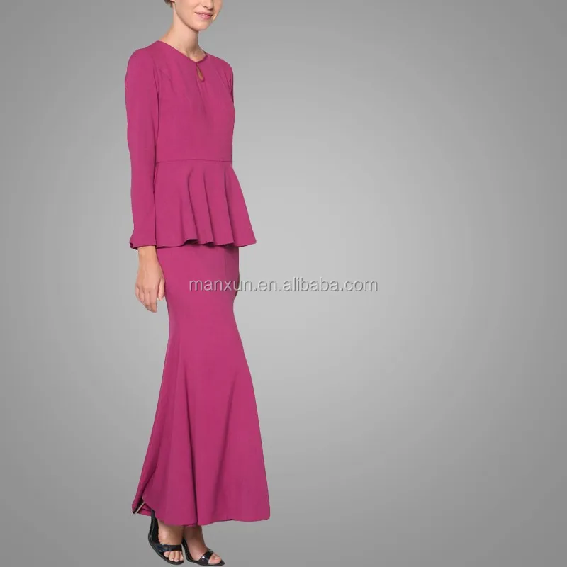 Rose Red Peplum Gaun Fashion  Baju  Kurung  Untuk Wanita 