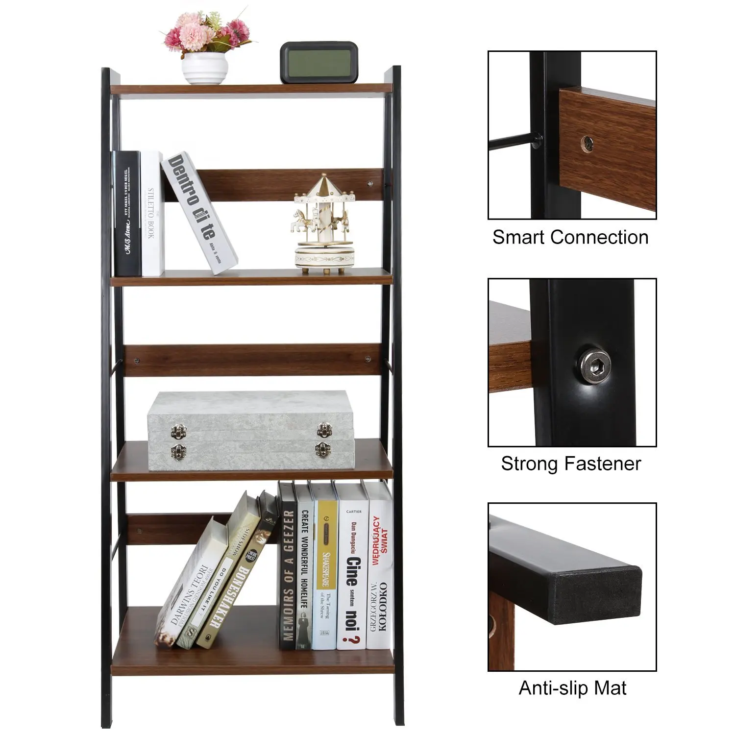 Modern 4 Tier Leaning Ladder Shelf Bookcase Simple Bookshelf Multi Use Display Storage Wall Shelves Unit Rack Buy Simple Bookshelf Multi Use Display Storage Wooden Display Bookshelf Storage Wooden Wall Mounted Bookshelf Product