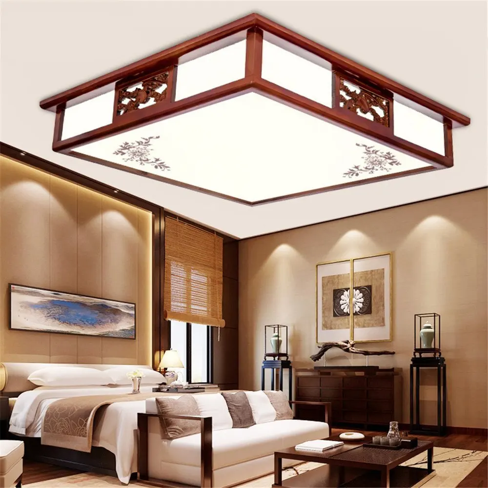 Modern LED Pendant Flush Mount Ceiling Fixtures Light Modern Chinese ceiling lamp rectangular solid wood acrylic sheepskin led new Chinese lamp ceiling lamp, 450mm