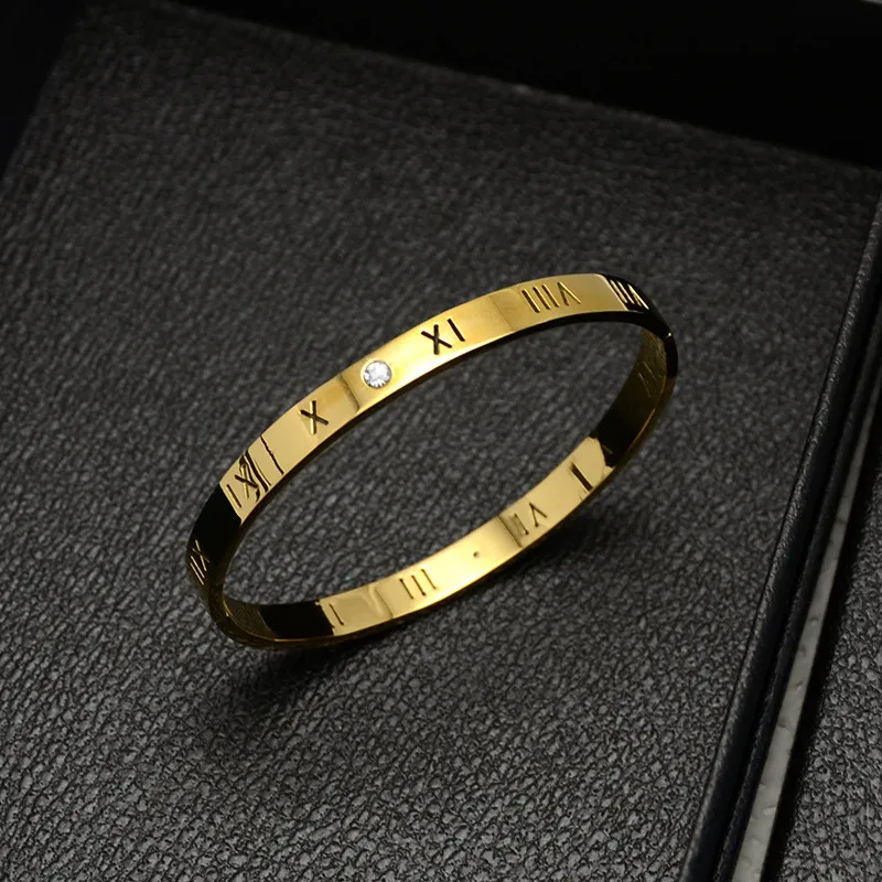Fashion Elegant Roman Numerals Engraved Gold Diamond Bracelet For Women ...