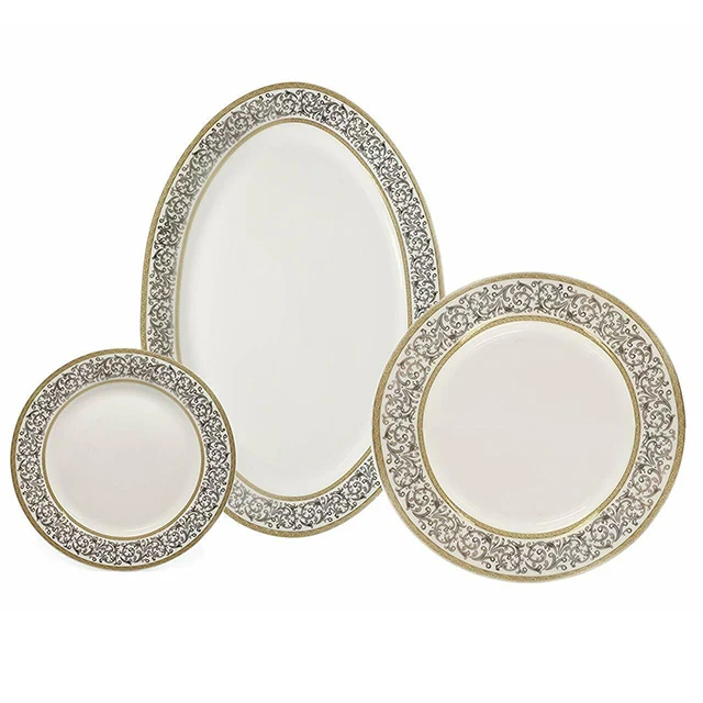 Gold Plated 60 Piece Dubai Ceramic Fine Porcelain Latest Dinner Set