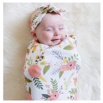 Muslin Flower Baby Bow Hair Band Scarf Cotton Baby Swaddle Blanket Set ...