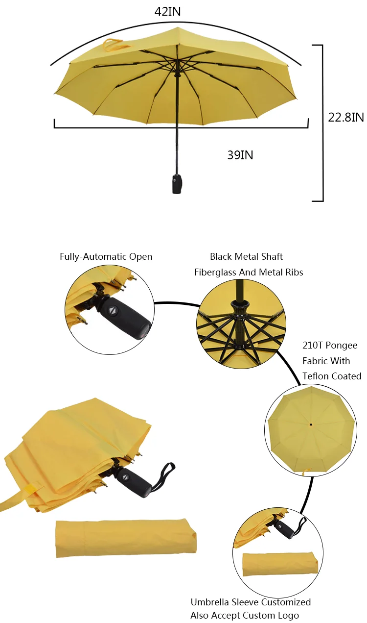 21 Inch X 9 K Pongee Fabric Umbrella Auto Open Folding Umbrella Parts