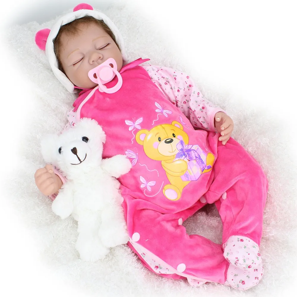 22inch Silicone New Reborn Baby Dolls Realistic Sleeping Girl Women Collect Fake Babies Kits Toys