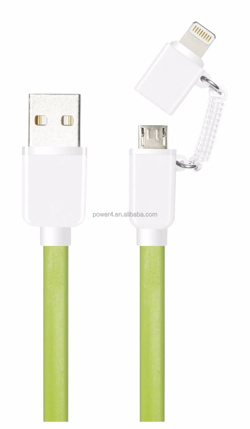 Cable color plano 2 en 1 con Micro y 8 pin 2 en 1 conectores de cable usb para IOSAndroid Cables de datos Identificación del Cable color plano 2 en 1 con Micro y 8 pin 2 en 1 conectores de cable usb para IOSAndroid Cables de datos Identificación del