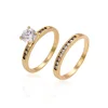 14445 Hot sale glittering lovers jewelry simply style zircon paved rings set golden couples rings