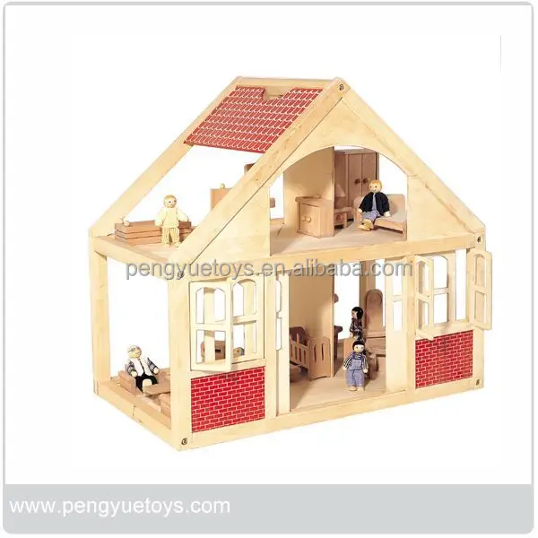 Wooden Dollhouse Pretend Play Natural Eco Wood House With Furniture Doll House With Accessories