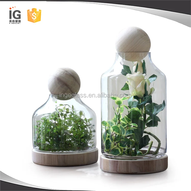 Handmade Glass Terrarium With Wood Base And Ball Lid Buy Handmade