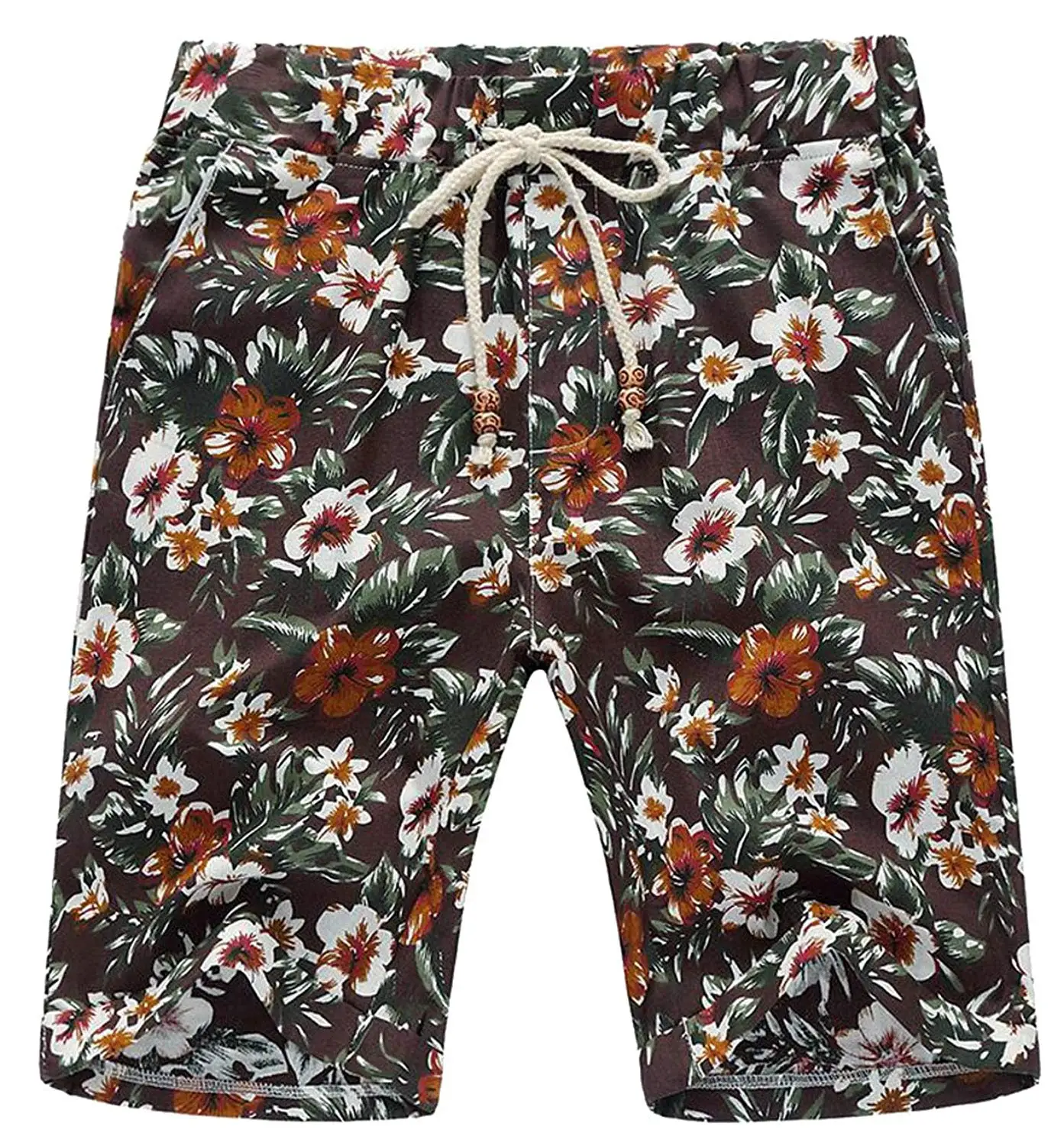 AIEOE Men Boardshorts Linen Floral Print Drawstring Quick Dry Hawaiian ...