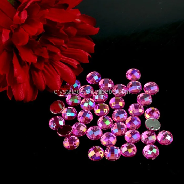 Light Rose Sew On Acrylic rhinestones Flat Back Rhinestone with 2 holes On Sale