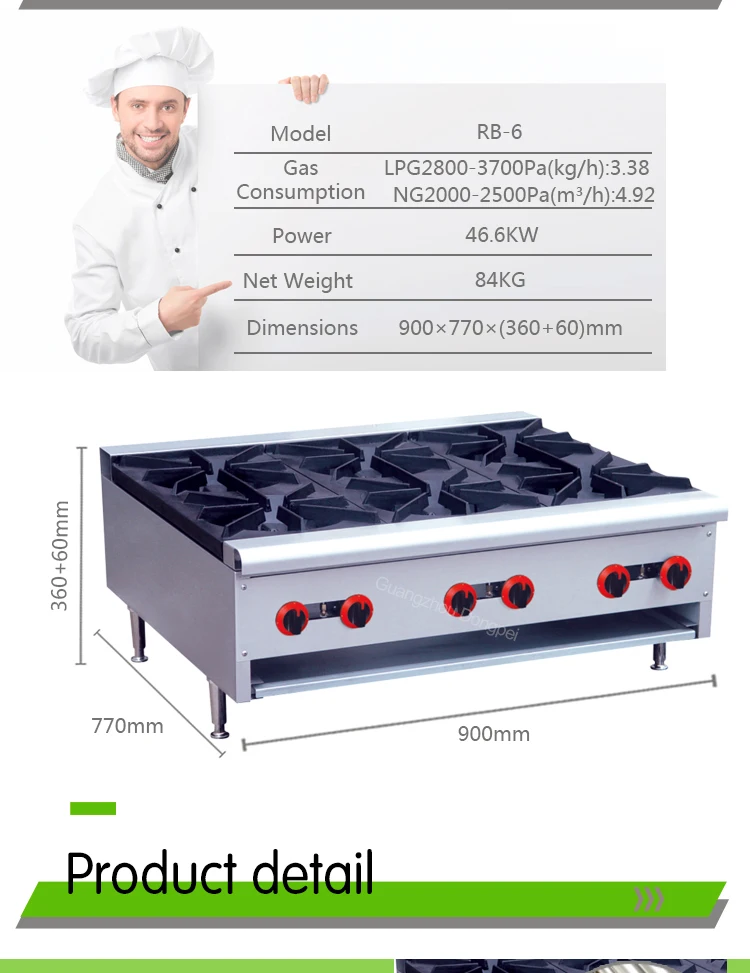 Counter Top 6 Burner Gas Stove/ Stainless Steel Cooking Cooking Gas