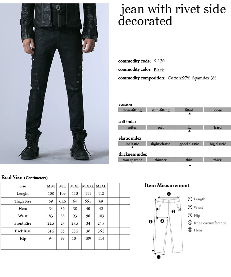 K-136 Gothic Jeans Punk Rave Latest Rivets jeans men