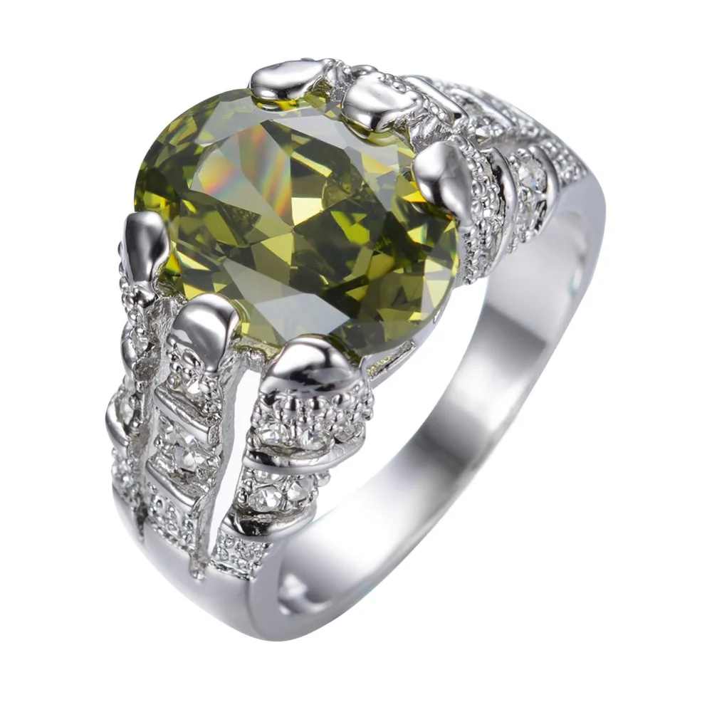 Male Peridot Ring White Gold Filled Jewelry Vintage Wedding Rings