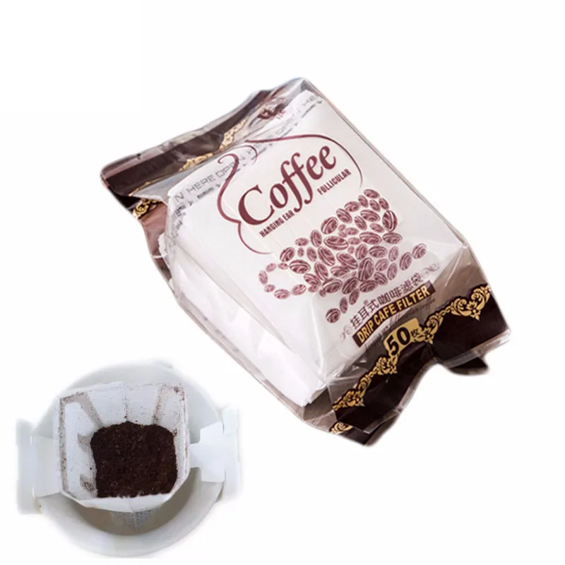 
50Pcs Portable Hanging Ear Style Paper Coffee Filters Dripper Coffee Filter Bag Home K Office Travel Brew Coffee 